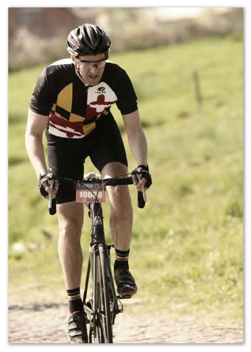 Andrew climbs the Molenberg at the Tour of Flanders