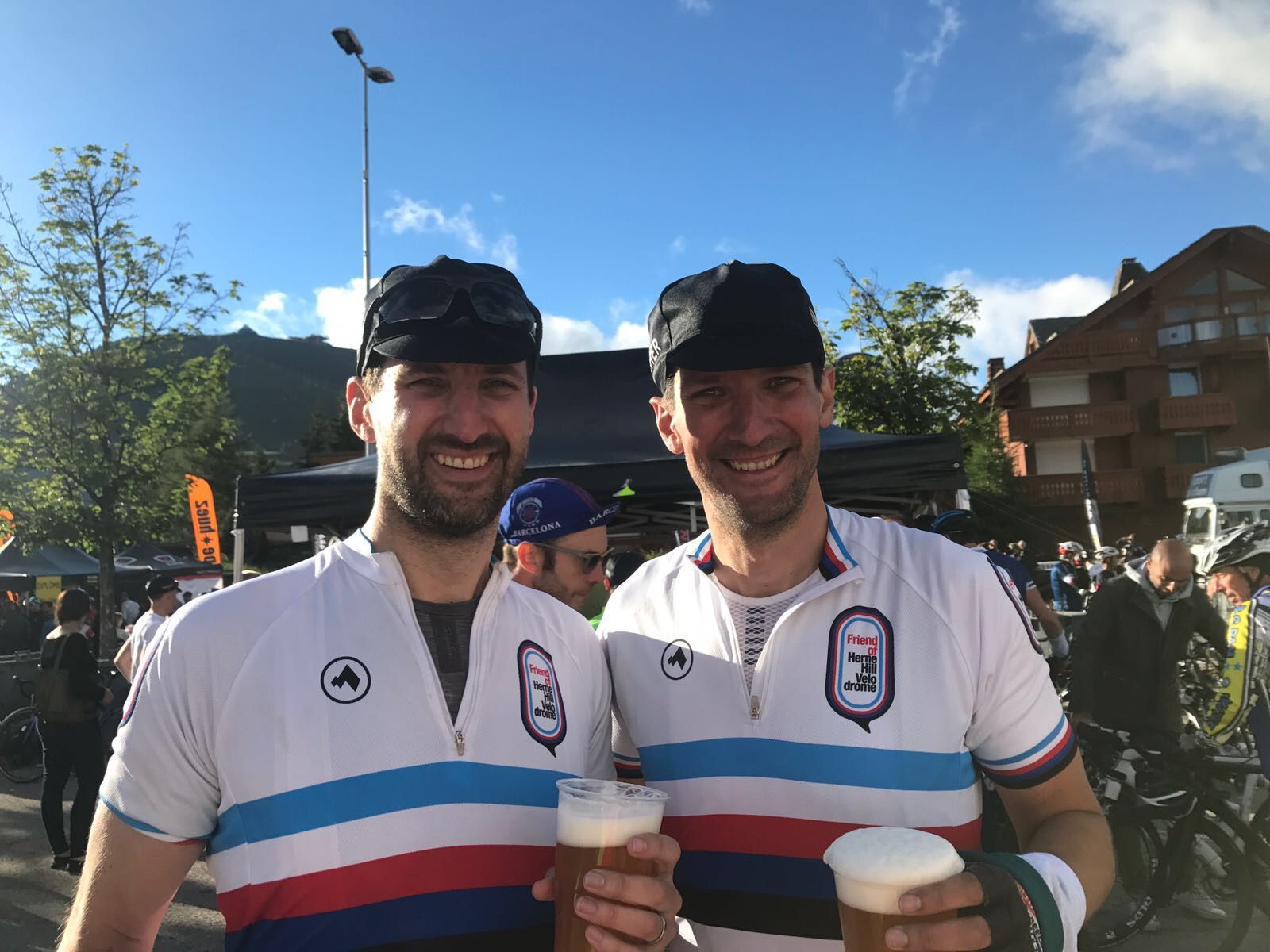 Steve and Andy at La Marmotte with beers in hand