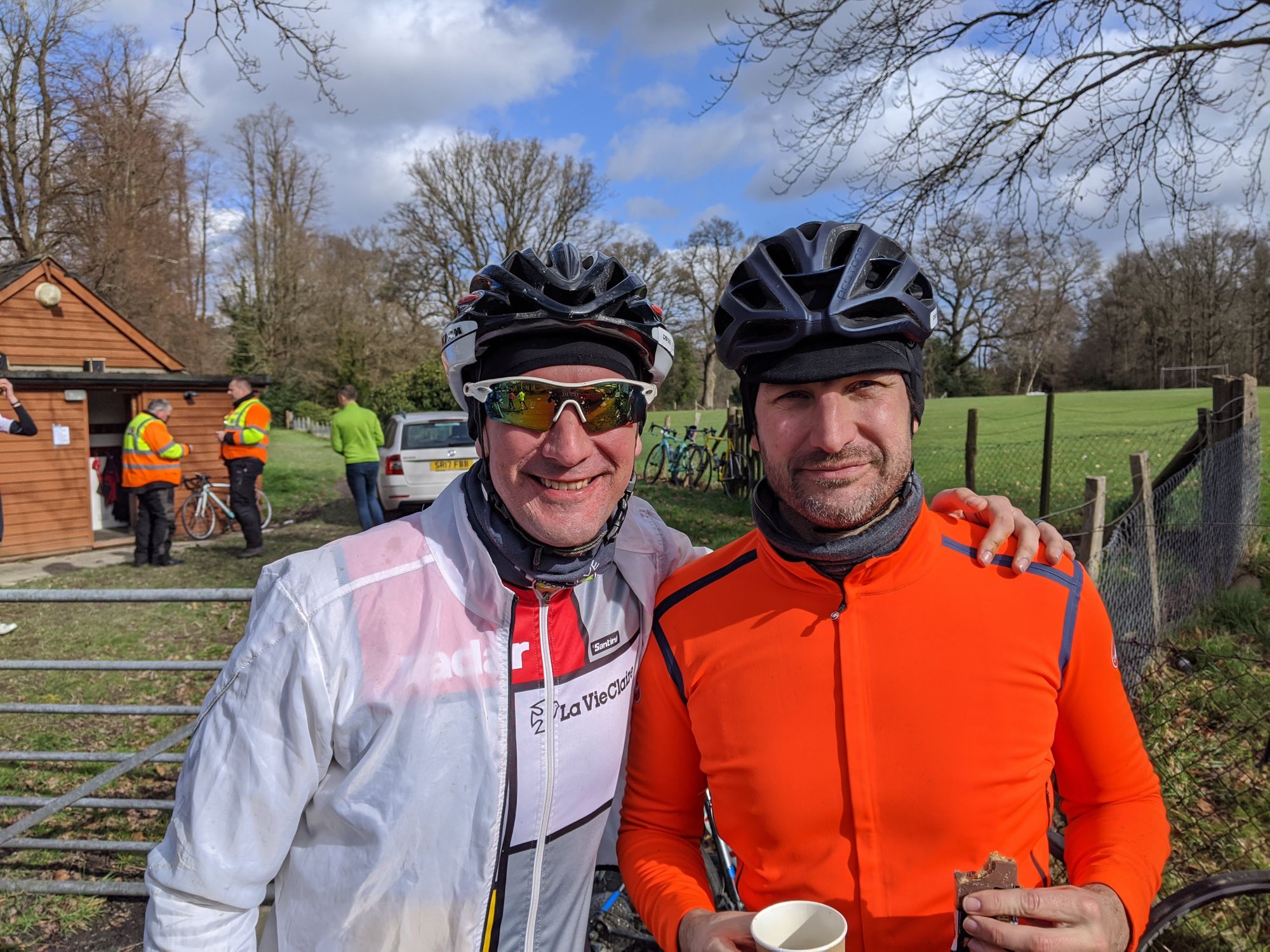 Andy and Steve having a break at the first feed stop