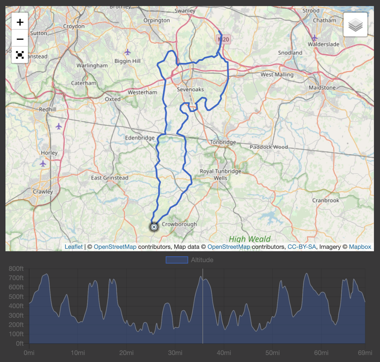 The Kentish Killer Long Route map and elevation