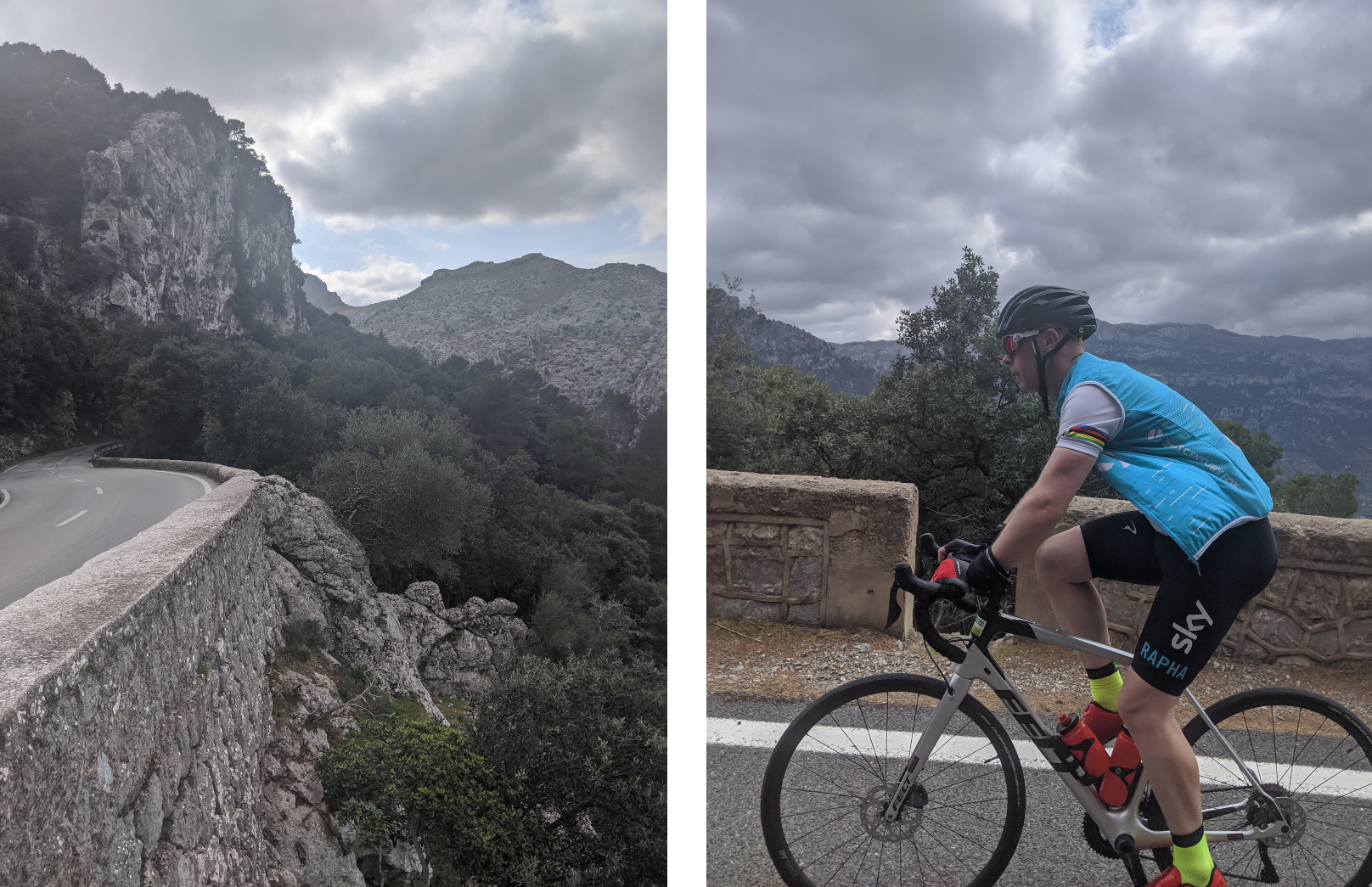 Riding up the Puig Major with Barry on the right