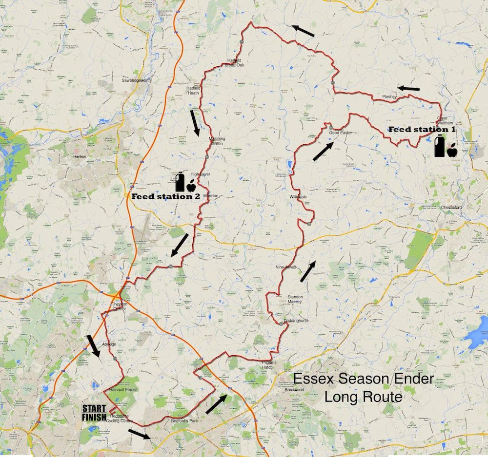 Map of the Long Route for the Essex Season Ender Sportive