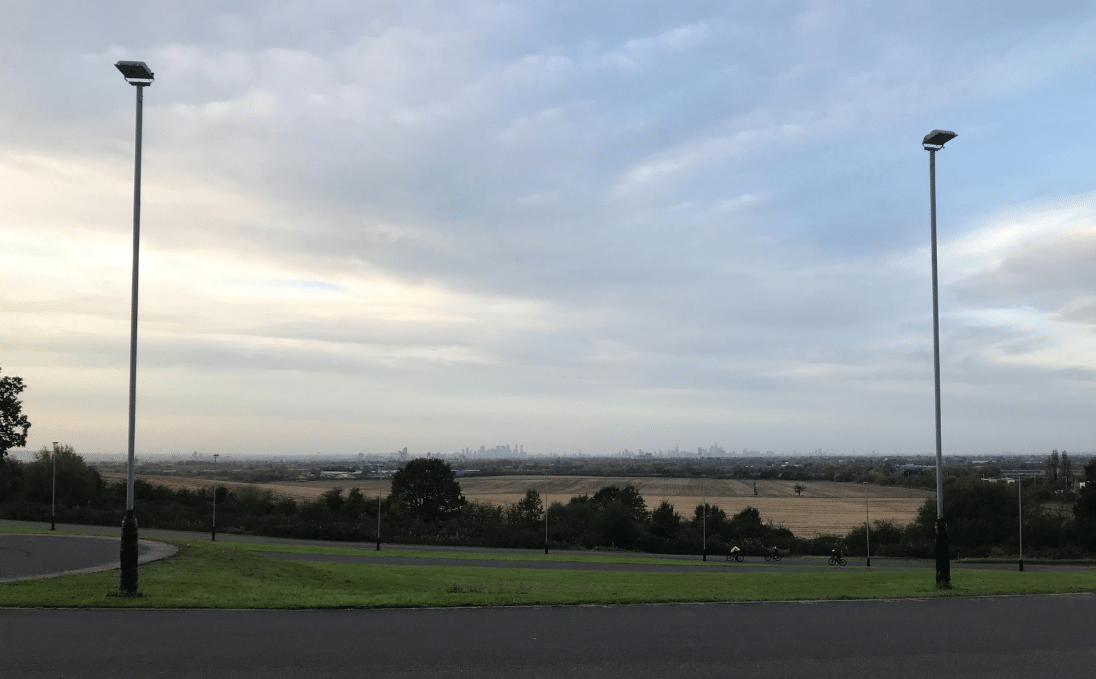 View to London from the finish at Redbridge Cycling Centre
