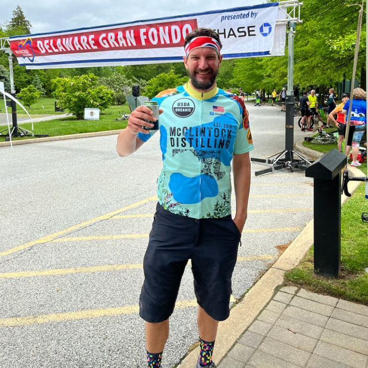 Andy at the finish line of the Delaware Gran Fondo