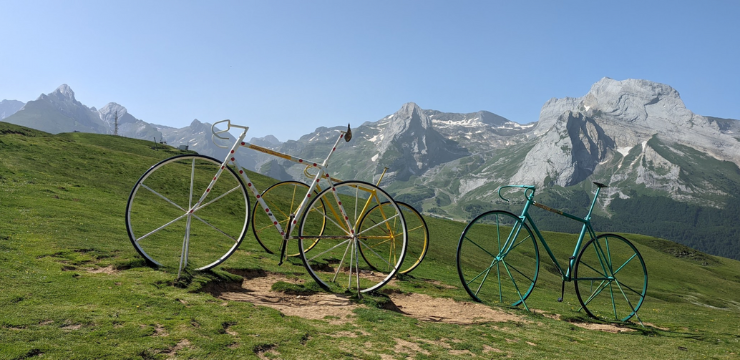 Big steel bikes at the top of the Aubisque